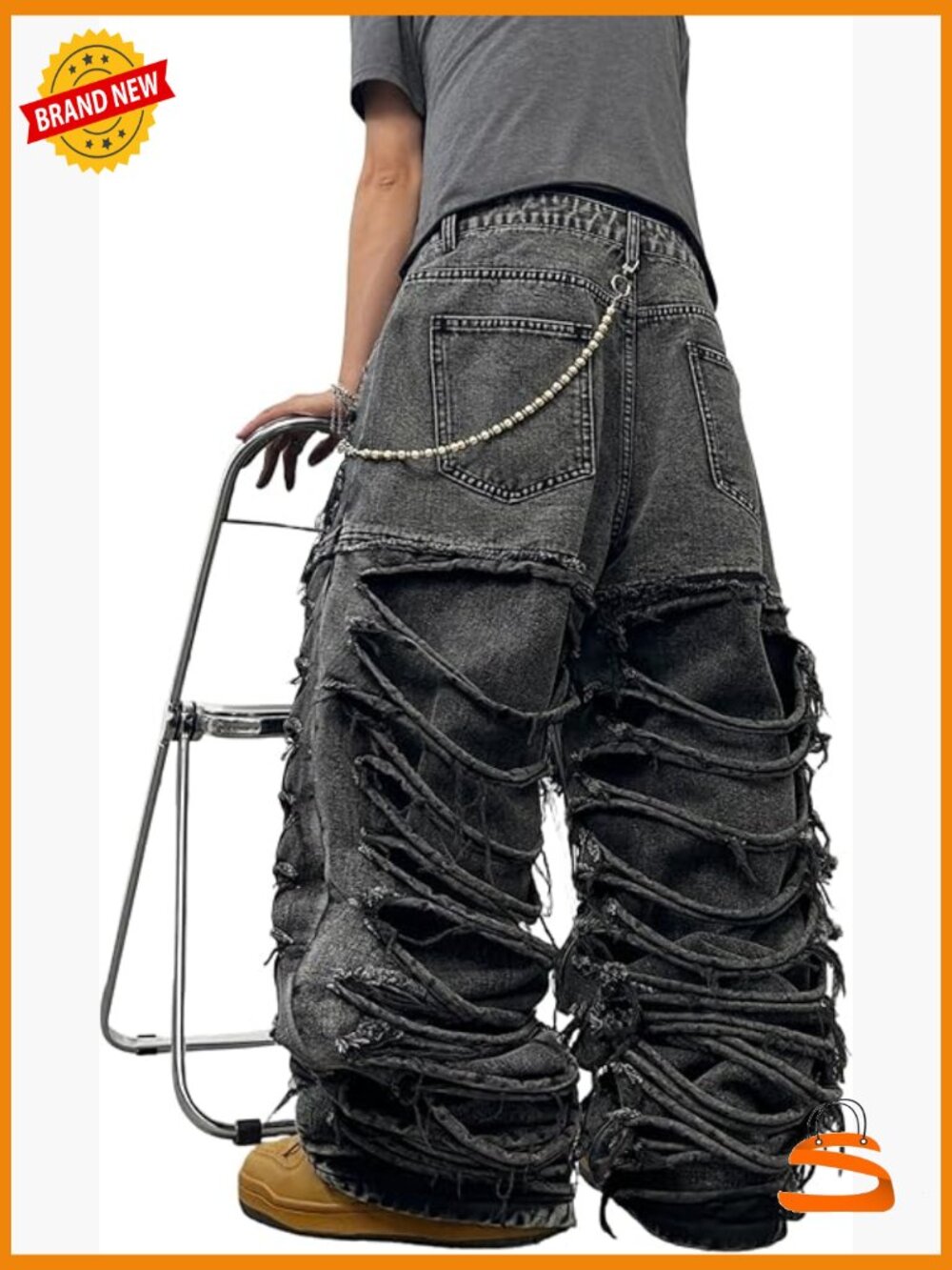 Y2K Wide Leg Baggy Distressed Skater Jeans Stacked Denim